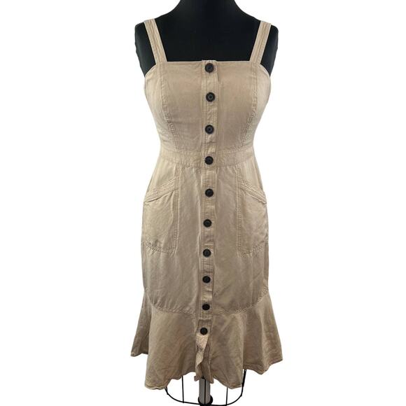 Banana Republic Beige 0 Button Down Midi Dress Detachable Straps Square Neck - Picture 1 of 9